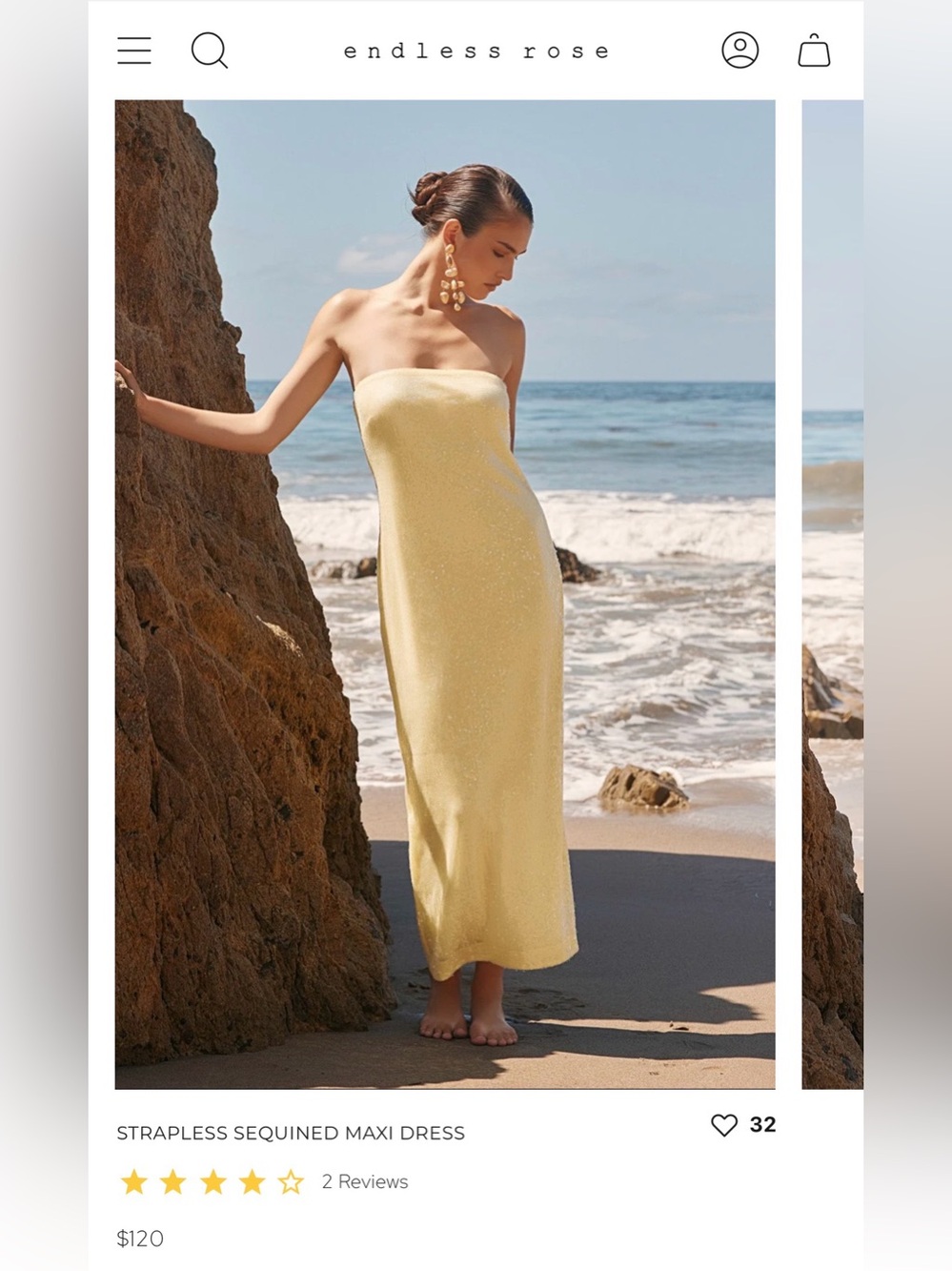 Endless Rose Strapless Sequined Maxi Dress in Butter Yellow